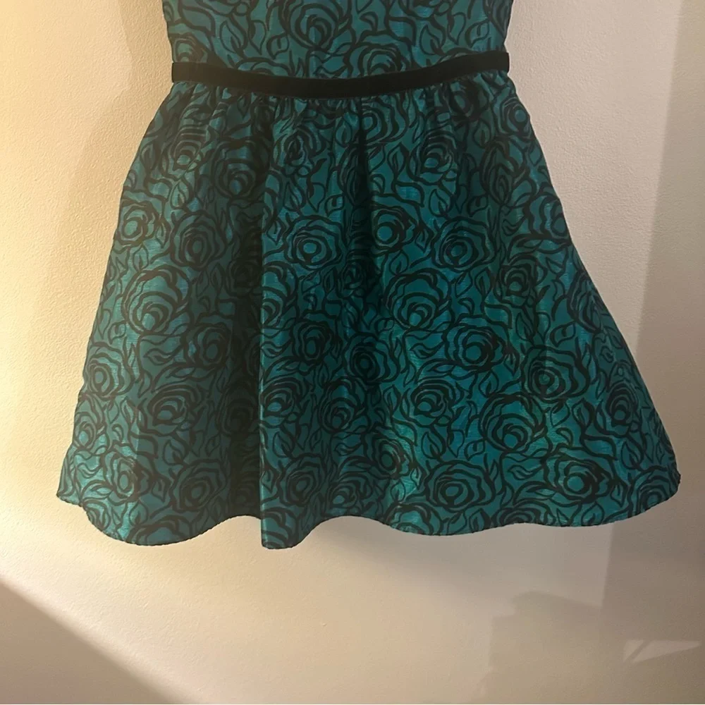 Gymboree Girl Emerald Green Black Lace Rose Holiday Party Dress Sleeveless 6